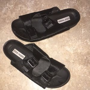 Steve Madden calf hair double strap sandals